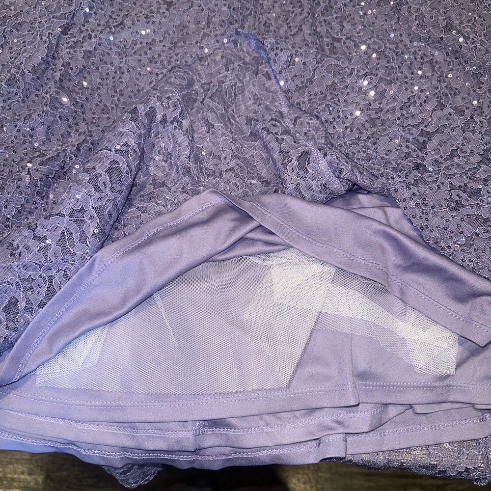 SL FASHIONS Mystic Heather Tea Length Sequin Lace Midi Fit and Flare Dress SZ 10 - Picture 6 of 10